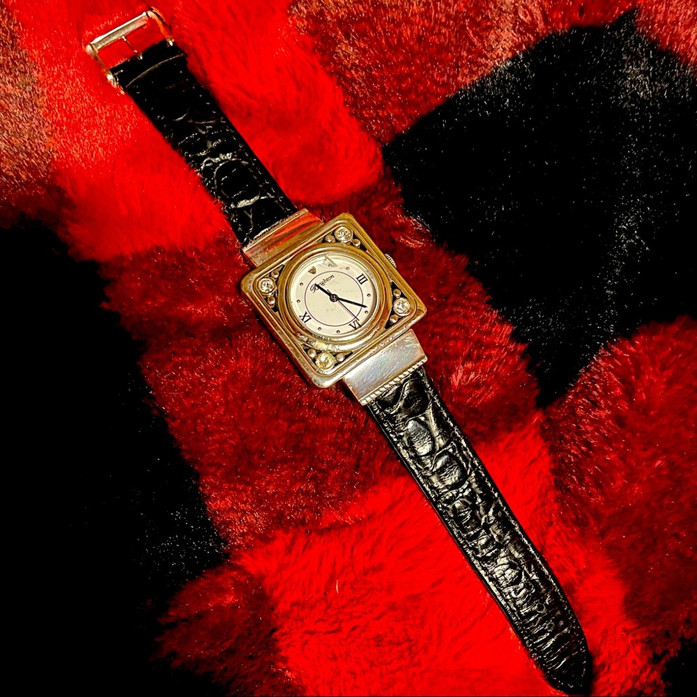 Brighton watch. Black leather band with square silver face. Excellent condition. - Picture 1 of 4